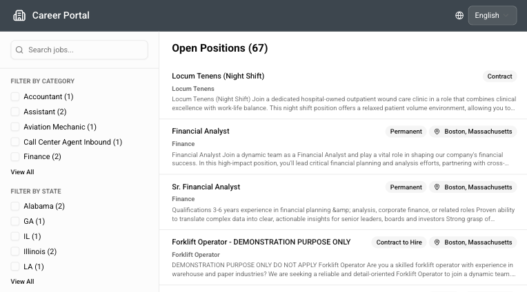 Default career portal UI